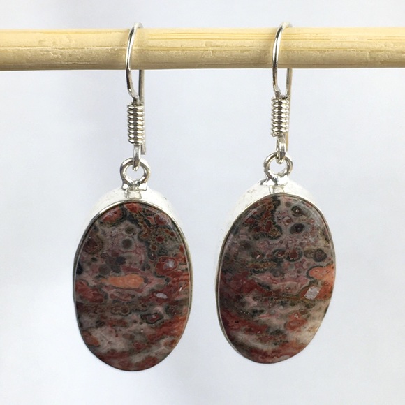 New Jasper Stone Hook Dangle Silver Earrings - Picture 3 of 9